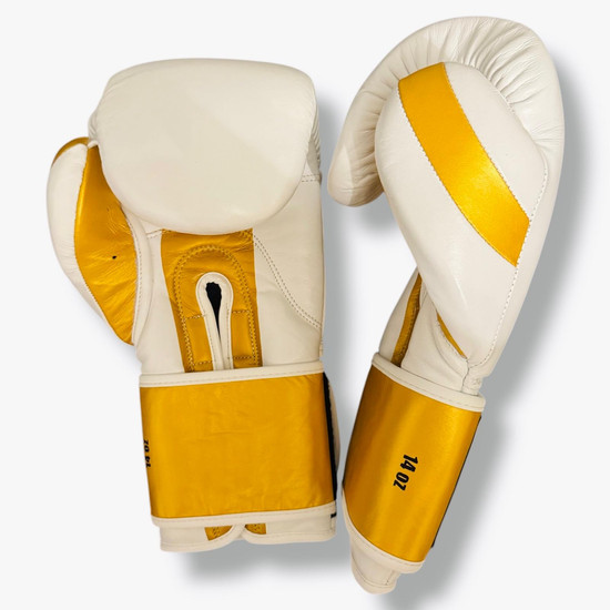 Premium Fighter - Hero PRO boxkesztyű (fehér/arany)